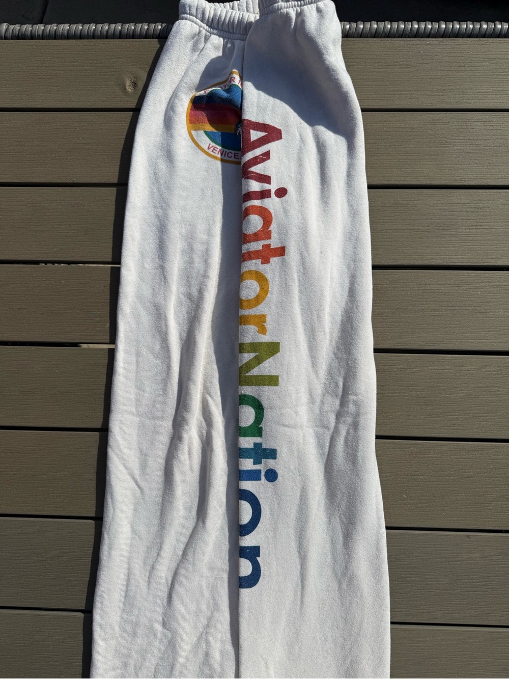 Aviator Nation White Track Joggers with Rainbow Logo - Picture 2 of 2